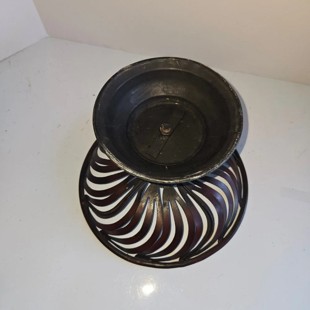 Vintage Pedestal Fruit Bowl Swirl Design Rustic Brown Metal 9 Inch
